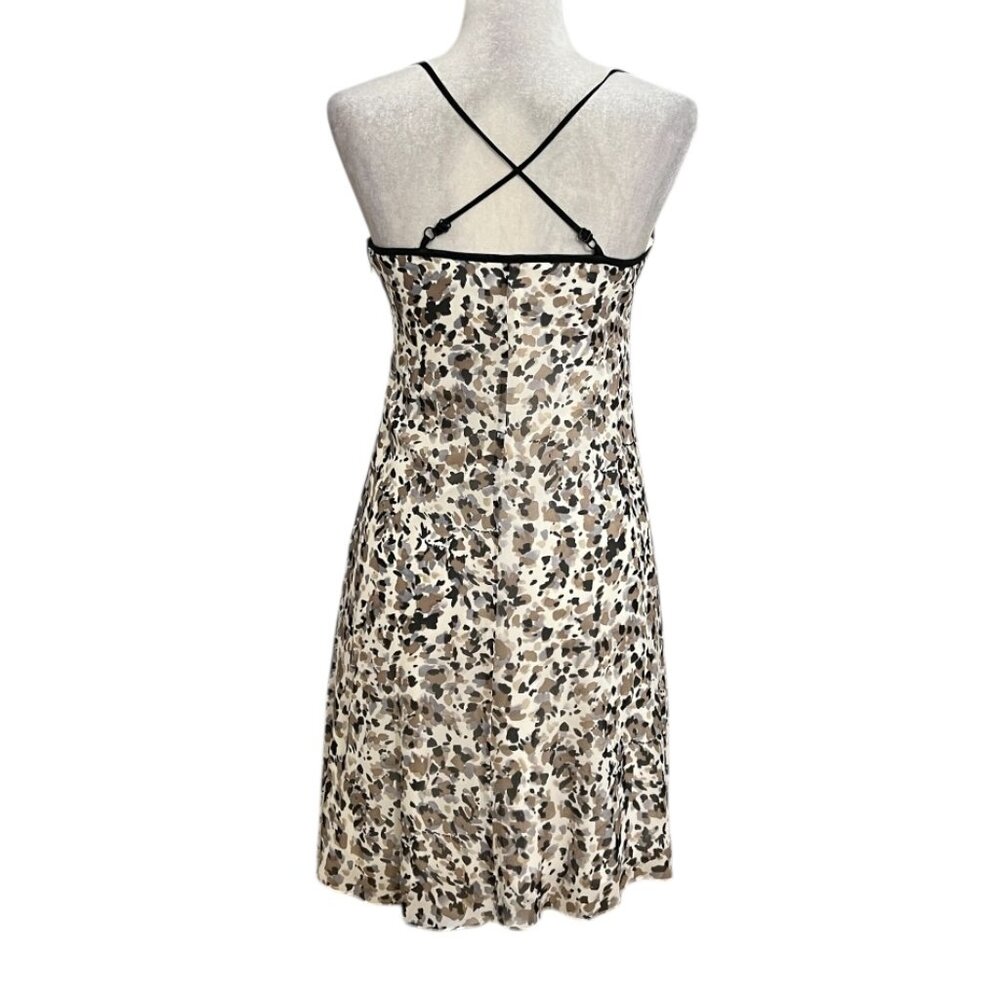 Kensie 100% Silk Dress Sz 4 Brown Animal Print Criss Cross Back Mini Cocktail - Picture 3 of 12